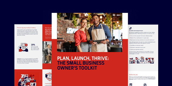 Cover and example pages from Small Business Toolkit guidebook