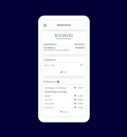 Screenshot of employee access to retirement benefit details on a mobile device.