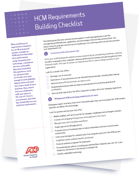 HCM Requirements Checklist ADP HCM Requirements Checklist ADP